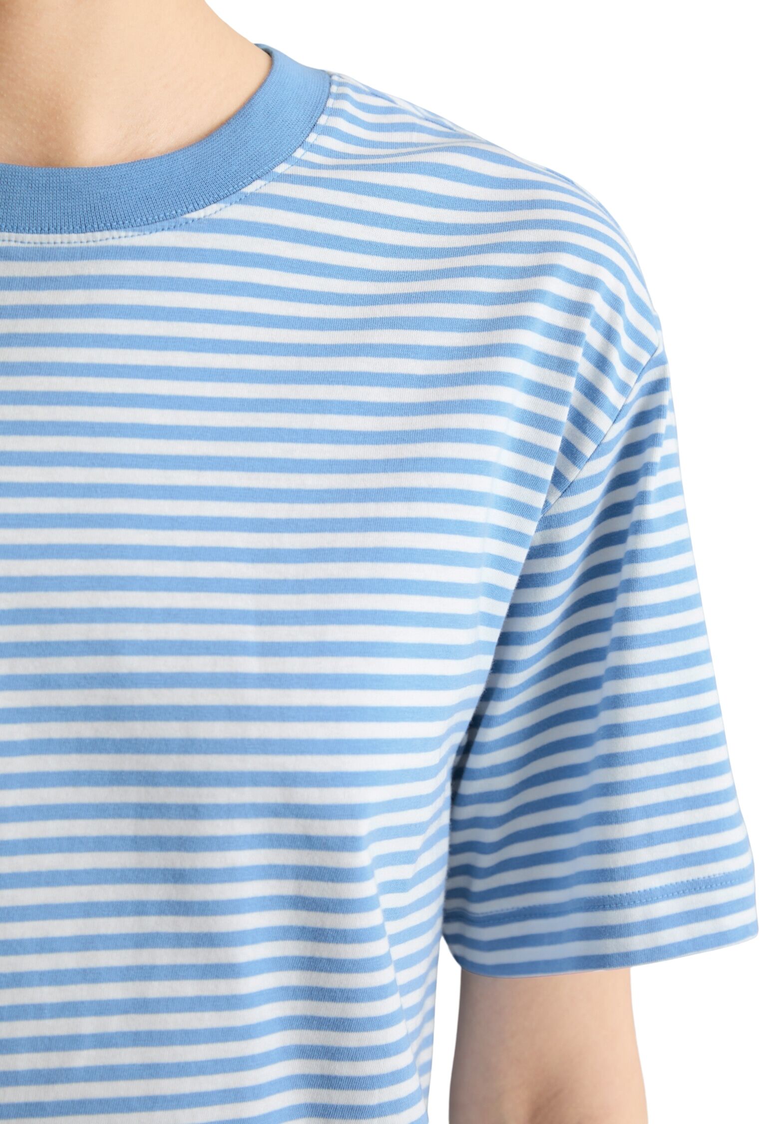 Marc O' Polo T-Shirt MARC O'POLO DENIM, Damen, Gr. XS, light blau, Obermaterial: 100% Baumwolle, regular fit, Rundhals, Shirts T-Shirt, Streifen-T-Shirt regular aus Organic Cotton light blau XS