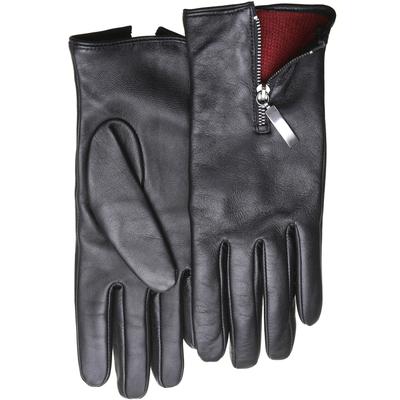 Lederhandschuhe PEARLWOOD, Damen, Gr. 7, schwarz, Schafsleder, unifarben, Handschuhe, mit farbigem Innenfutter, Glattleder, Zipper auf dem Handrücken