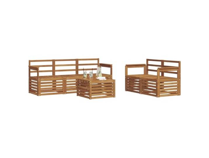 KTHLBRH Sofaset für den Außenbereich, 6-teilig, Naturholz, Akazienholz Design Lattenrost, Rückenlehne mit 5 Sitzplätzen, für Garten und Terrasse