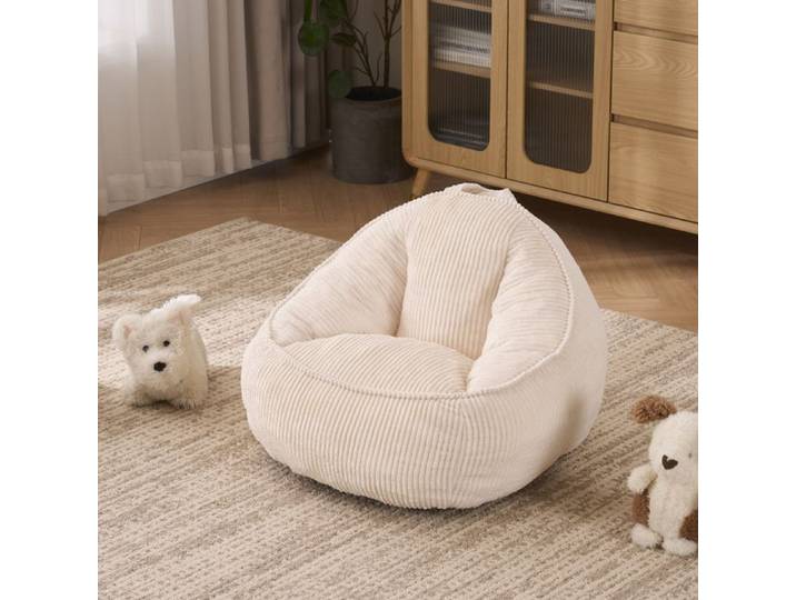 Zitty petit pouf enfant beige fauteuil de lecture confortable en peluche douce soutien ergonomique 69x72x51 cm