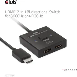 Club 3D Club3D HDMI Switch 2-in-1 bidirektional 8K60Hz/4K120Hz UHD retail, KVM Switch, Schwarz