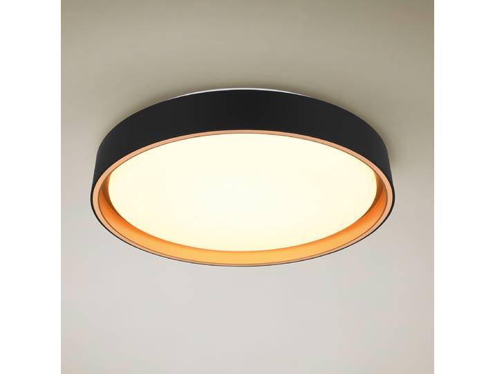 home24 LED-plafondlamp Ø 40cm zwart mixweefsel LED LED-module