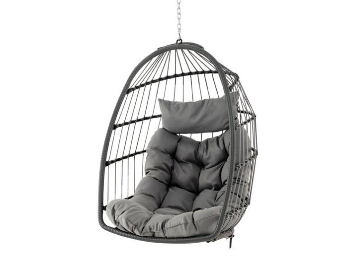 Chaise Suspendue Balançoire Pliable en Métal avec Coussin de Siège Oreiller de Tête Amovibles Chaîne de Suspension Gris