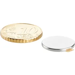 10 Scheibenmagnete aus Neodym, selbstklebend silber | 15 mm x 1,5 mm | 3M 467
