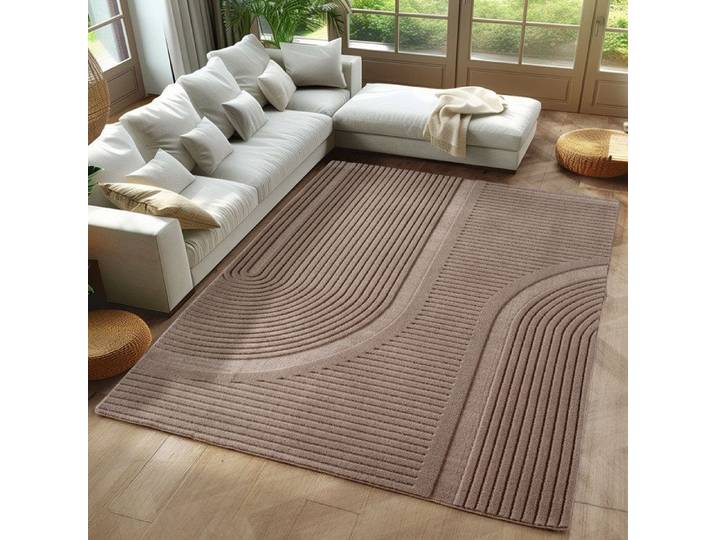 Carpetsale24 Tapis XXL 240x340 cm beige lavable effet 3D design scandinave élégant doux pour grand salon ou pièce spacieuse