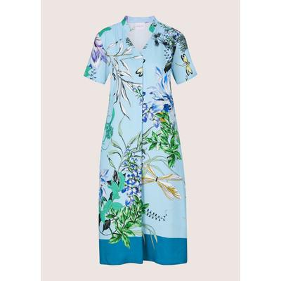 Sommerkleid MADELEINE "Sommerkleid Druckkleid mit floralem Muster", Damen, Gr. 34, N-Gr, blau (azurblau, multicolor), Obermaterial: 100% Viskose CV., Modern, V-Ausschnitt, Kleider Sommerkleid, Floraler Print