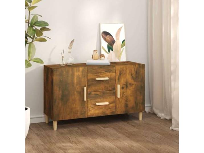 HEFZGDB Stilvolles Sideboard für die Inneneinrichtung mit viel Stauraum für die Wohnung, Sideboard Räuchereiche 100x36x60 cm mit 2 Türen und 2 Schubladen, Klassisches aus Holzwerkstoff,