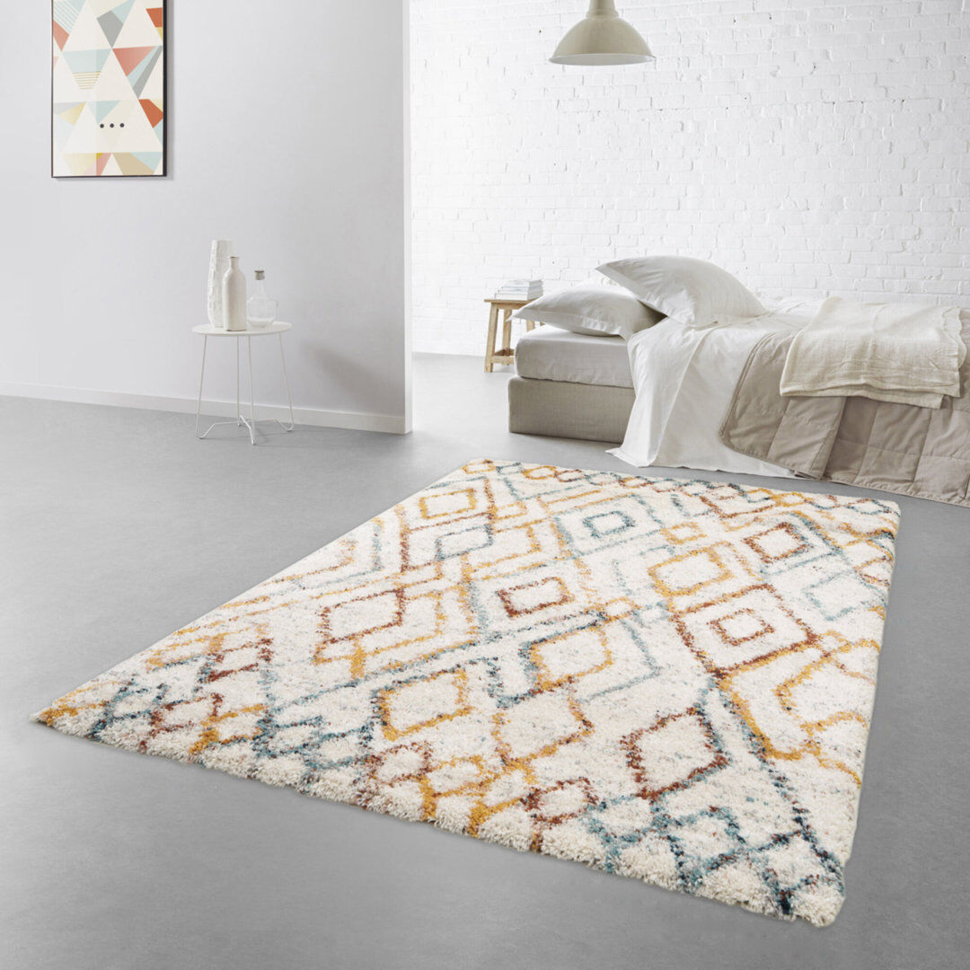 Gracie Oaks Adamira Moroccan Shag Area Rug Cream Rectangle 200 x 290cm