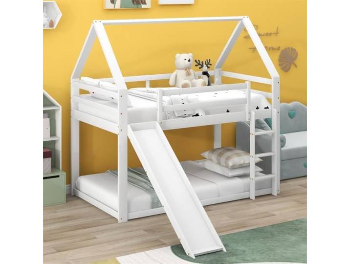 Dripex Lit superposé 90×200cm Lit enfant avec toboggan et échelle Blanc