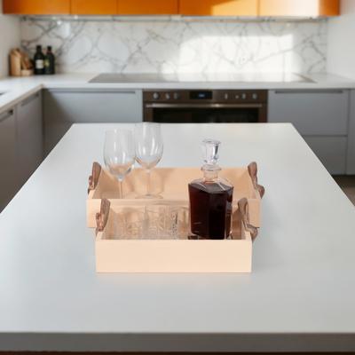 "Sagebrook Home Forged Handle Ivory and Bronze Trays - MDF and Faux Leather (Set of 2) - 18"" x 12"" x 6"""