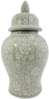 Galt International "Blue & White Ceramic Chinoiserie Floral Jar 10"""