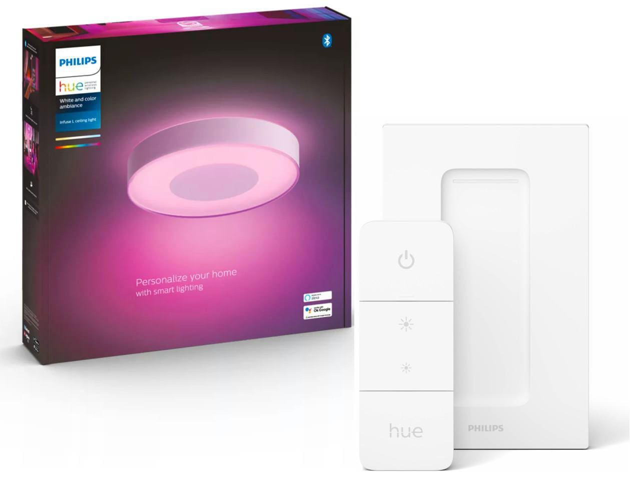 Philips Hue White & Color Ambiance Infuse Deckenleuchte rund weiß (L) + Dimmschalter Weiß