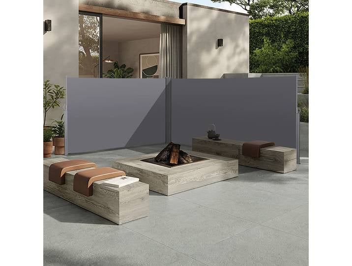Auvent latéral rétractable, écran d'intimité et pare-vent pour balcon, terrasse et jardin ; imperméable avec protection UV, disponible en gris ; diverses spécifications disponibles