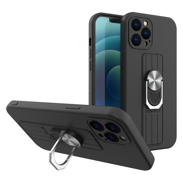 Hurtel Ring Case silicone case with finger grip and stand for Samsung Galaxy A72 4G black (Samsung Galaxy A72) (1404978613)