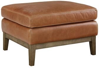 Hartwell Leather Ottoman - Sage Leather, Sage with Walnut Finish - Ballard Designs