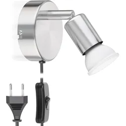 ledscom.de Leselampe LUNARA Schalter Stecker + GU10 LED Lampe weiß 3-Stufen Dimmen: max. 609lm