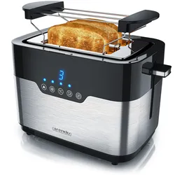Arendo 2-Scheiben Toaster MORGEN Edelstahl, 920 W, mit extra breiten Schlitzen, Touchpanel mit LED-Anzeige, Schwarz/Silber