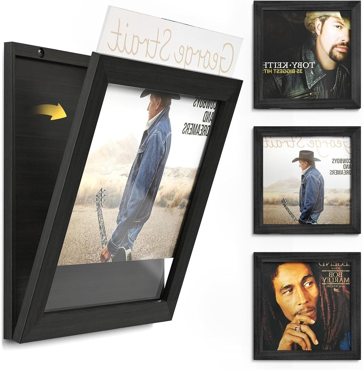 3-Pack Vinyl Platen Lijsten voor LP Hoezen Display - Wandmontage Zwart