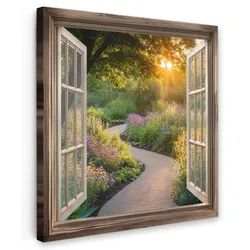 LEINWANDBILD Aussicht - Blumen - Natur - Sonne - Weg Deko Groß 90x90 cm