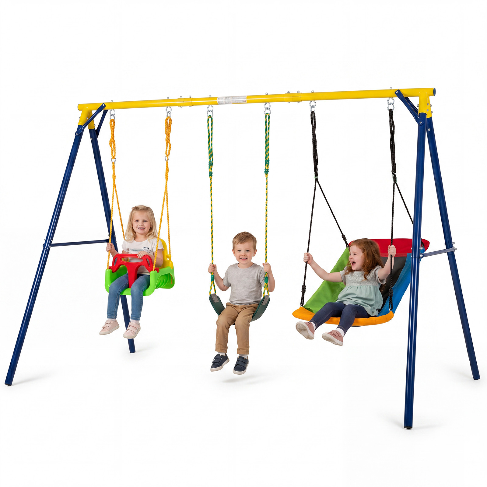 Costway Schommelframe Outdoor 3 in 1 Schommelset met Babyschommel, U-schommel en Nestschommel