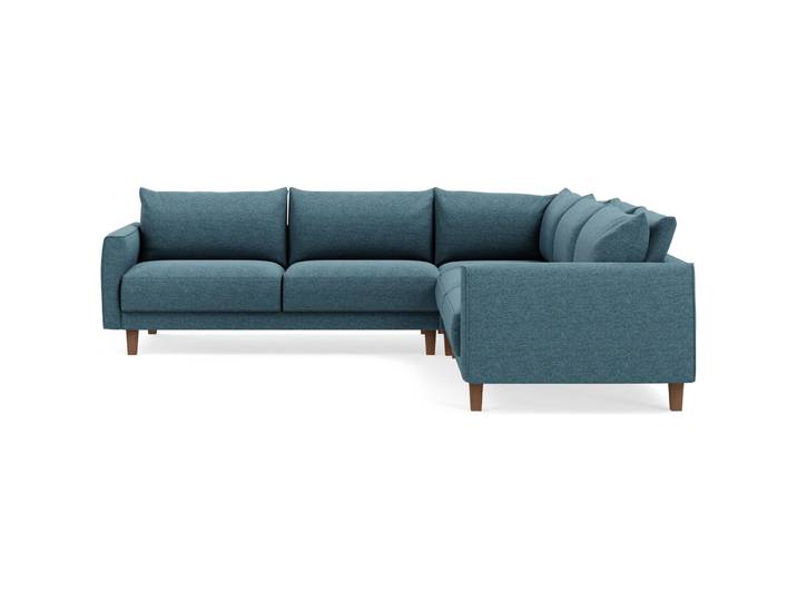 Stilvolles Ecksofa Avena Stoff petrol B 264 cm T 264 cm - Material: Stoff/Holzfuss walnuss - Möbel Konfigurator: Traummöbel individuell