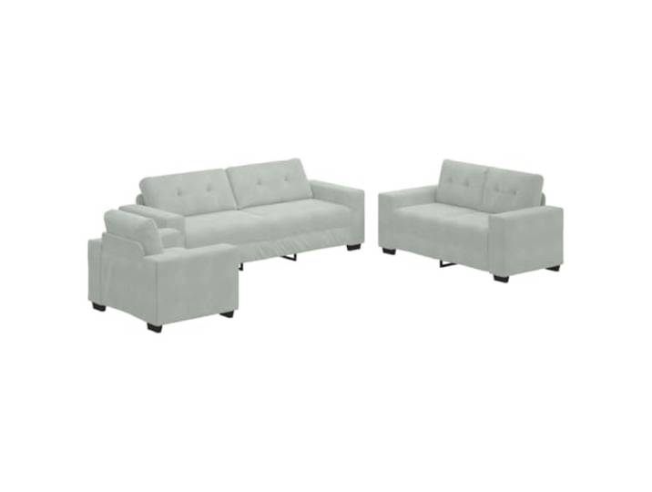 KKgypkn Samtsofa Set 3-Teilig Hellgrau 221x80x80 cm Mit Sessel, 2-Sitzer Und 3-Sitzer, Modernes Design, Breite Armlehnen, Robuster Rahmen