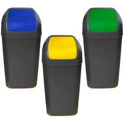 WellHome - 3x15L Mülleimer-Set mit Schwingdeckel, Farben Grün, Blau und Gelb