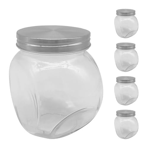 Relaxdays snoeppotten set van 5, 650 ml, transparant/zilver