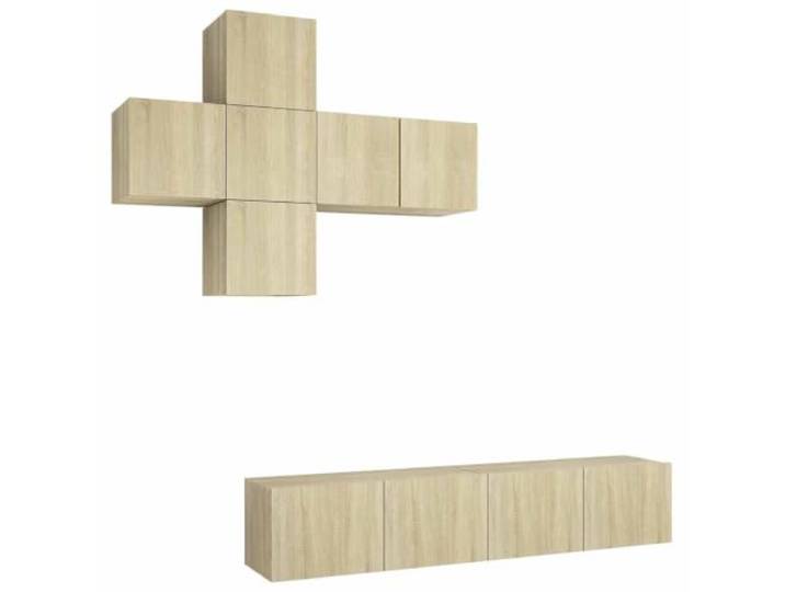 KTHLBRH TV-Möbel-Set 7-teilig Sonoma-Eiche aus mehrschichtigem Holz Modernes Design, Wandbefestigung, Aufbewahrungsfächer, leicht zu reinigen, Montage erforderlich