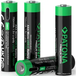 PATONA Premium USB-C 4x AAA Micro rechargeable Lithium 750mWh 1.5V #1409