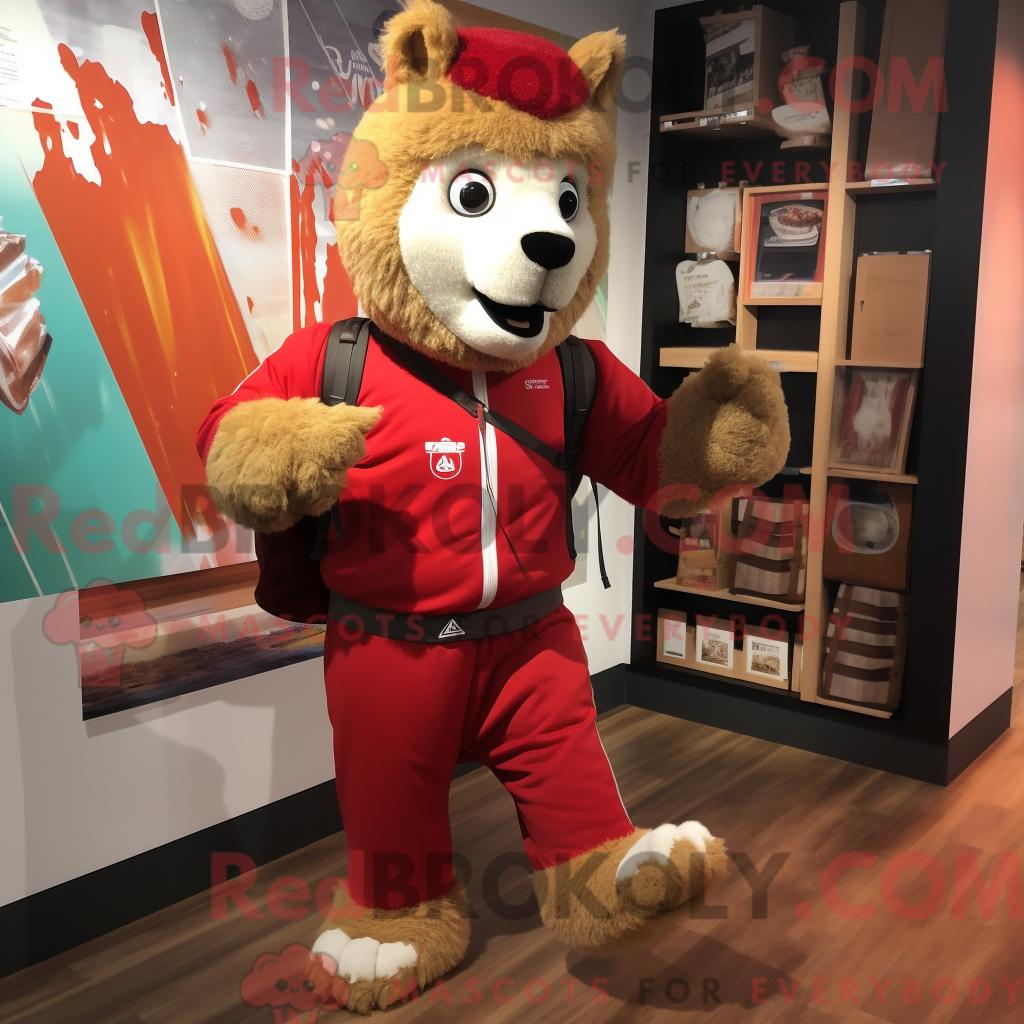 Maskottchenkostüm REDBROKOLY Rotes Alpaka mit Laufshorts und Aktentasche