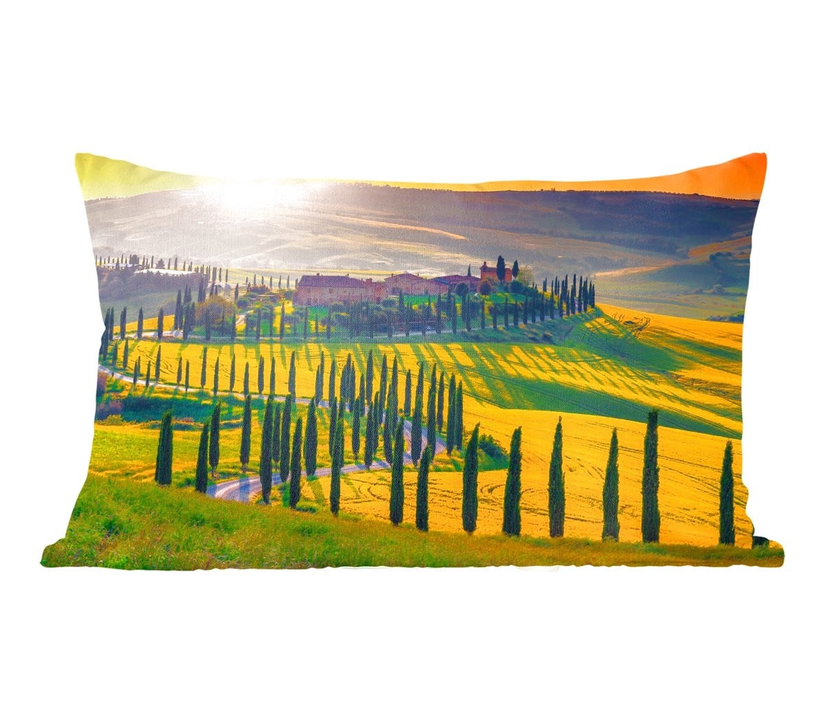 Sierkussen Landschap met Gras, Zon en Heuvel - 50 x 30 cm