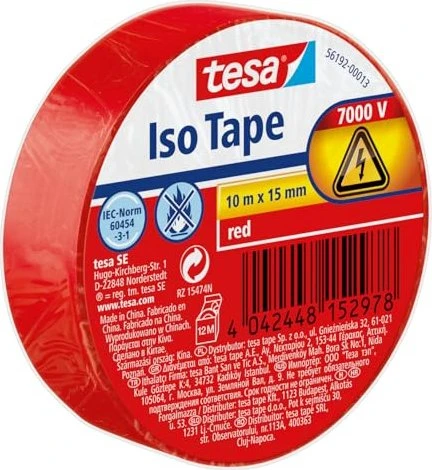 tesa Isolierband ISO TAPE, 15 mm x 10 m, rot