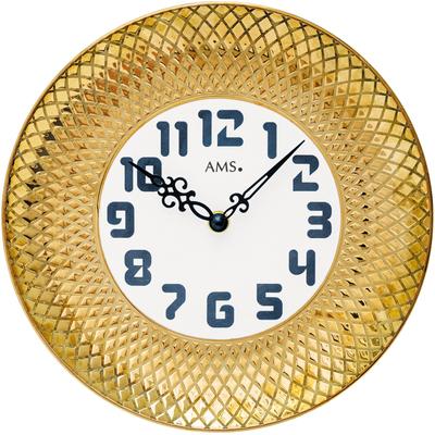 Wanduhr AMS "W9615", gold (goldfarben), Wanduhren, Ø 27cm, Wanduhr, Quarzuhr,Keramik,Wohnzimmer,Esszimmer,Küche,Arbeitszimmer,Büro,Flur