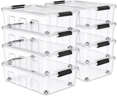 Sorbus Clear Underbed Stackable Storage Bins with Lids and Handles 40qt Capacity Boxes Organizer (Pack of 8)
