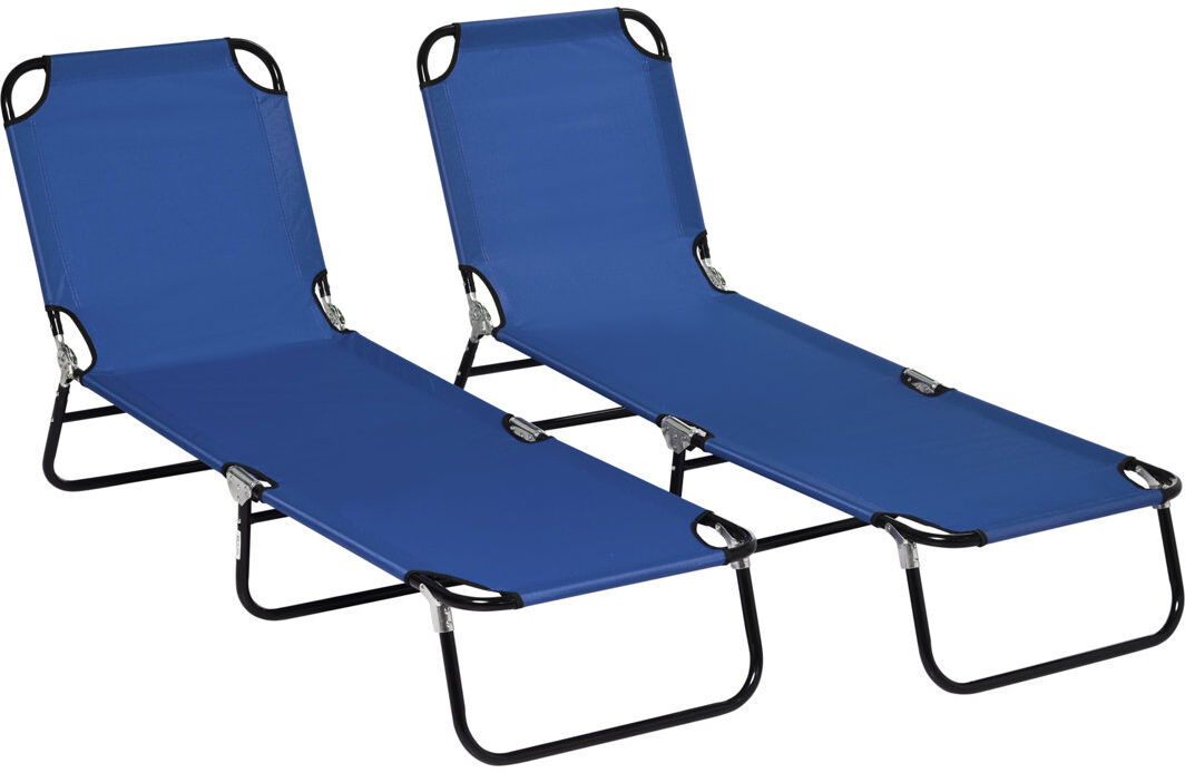 Dakota Fields Brenisha Folding Sun Loungers Set of 2 Outdoor Day Bed Blue 28cm H X 56cm W X 188cm L