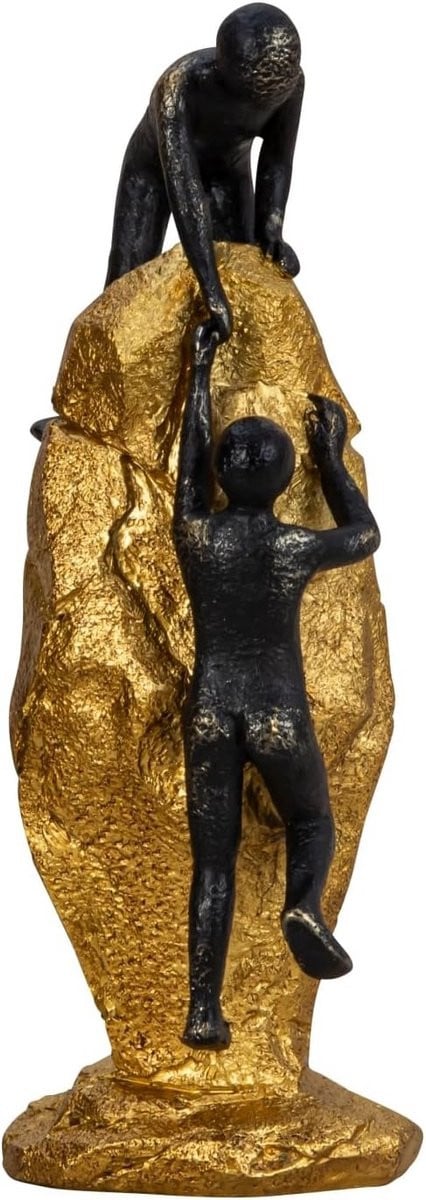Decoratieve Sculptuur Steen met Helpende Handen - Samenwerking & Solidariteit - Goud en Zwart