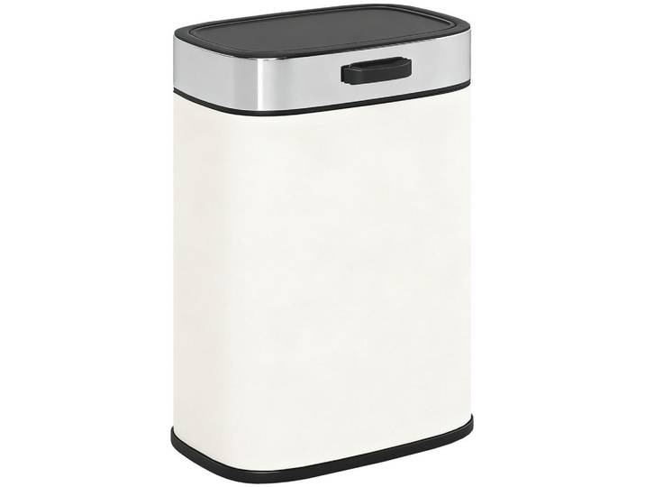 Homcom Mülleimer Edelstahl Kunststoff Cremeweiß, Weiß, Metall, 19.5x30x21.5 cm, Badaccessoires, Abfalleimer