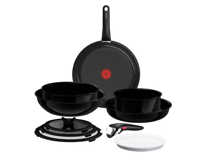 Pfannen-Set TEFAL Ingenio Excellence Keramik , schwarz, Pfannen, abnehmbarer Ingenio-Griff, Thermo-Signal, stapelbar, Induktion