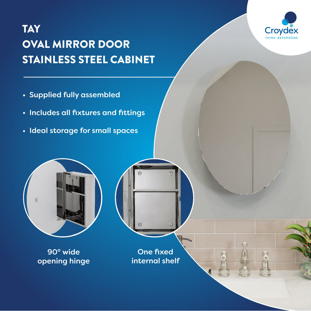 Croydex Fife 450 mm W 650 mm H Surface Mirrored Bathroom Cabinets 1 Shelves with Mirror Silver 650mm H