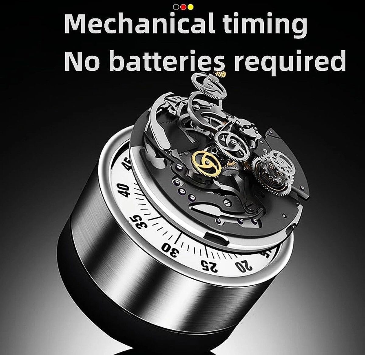 INF Mechanischer Küchentimer — batteriefreier Aufzieh-Timer mit magnetischer Basis, Edelstahl und ABS, präziser mechanischer