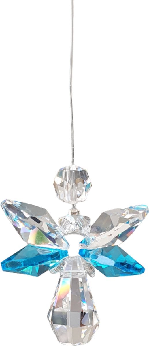 Geluksengel Turquoise Raamhanger met Swarovski Kristallen
