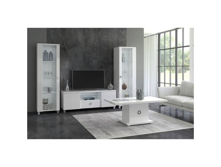 MARIKA - Ensemble Salon Laqué Blanc Brillant avec Leds