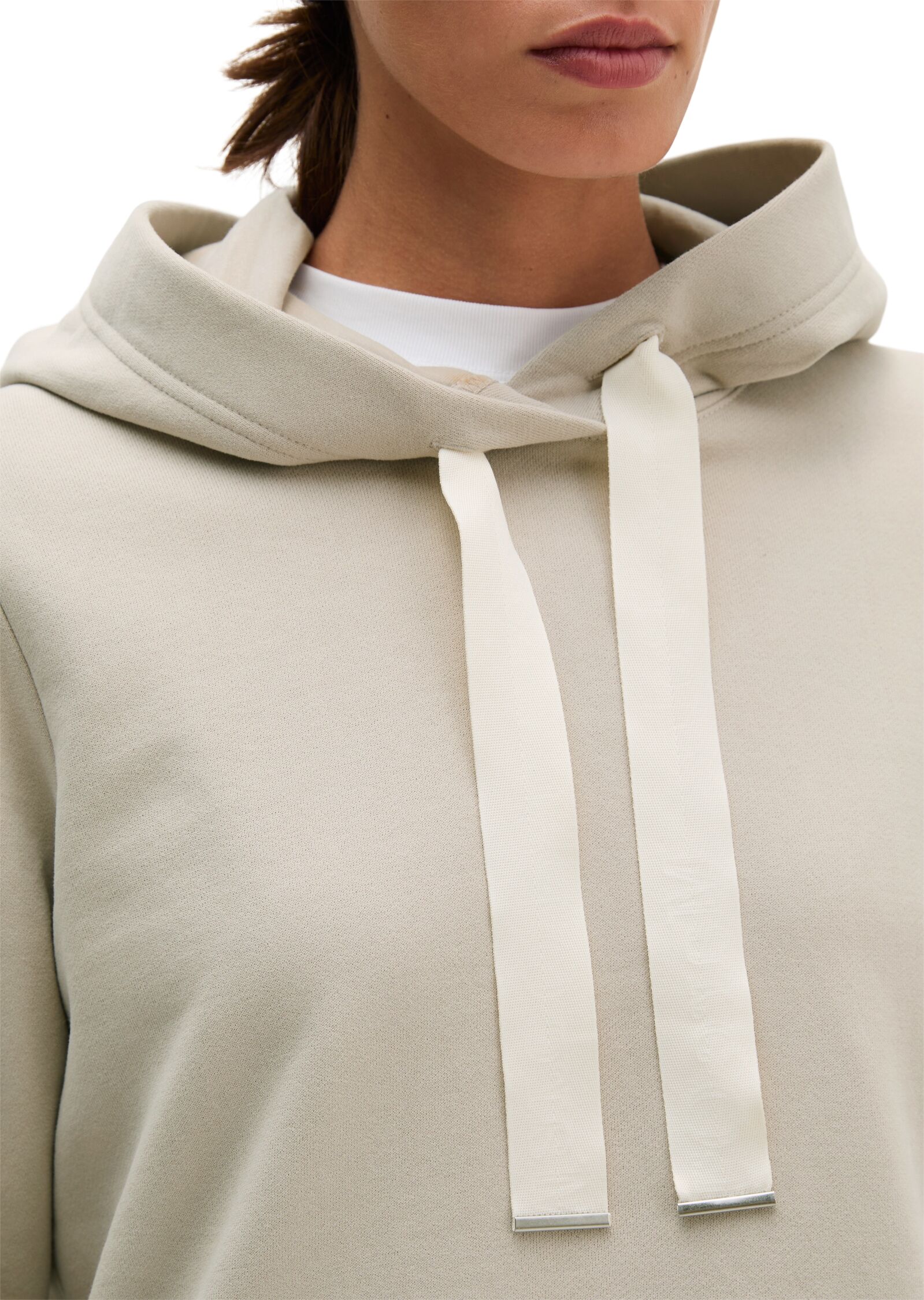 Marc O' Polo Hoodie MARC O'POLO, Damen, Gr. L, beige (natural), angeraute Sweatware, Obermaterial: 100% Baumwolle, relaxed fit normal, Bündchen, Sweatshirts Hoodie, relaxed mit gepeachter Oberfläche natural L