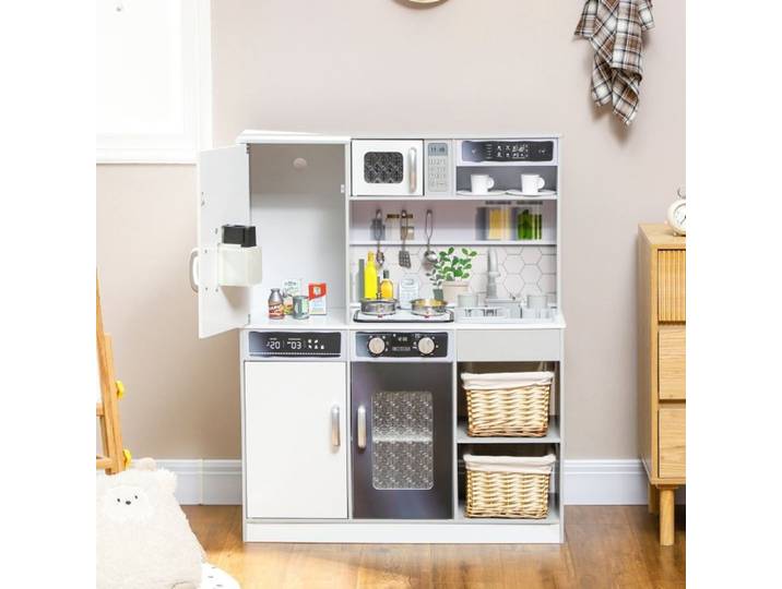 Cuisine enfant 80x29 7x100 9 cm EVRYAE - évier avec système d'eau lumière et son accessoires inclus - Blanc