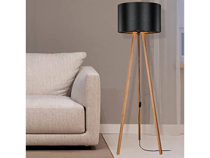 lux.pro Lampadaire Stylé Trépied Lampe sur Pied MDF PVC Textile Douille E27 Hauteur 136 cm Bambou Noir