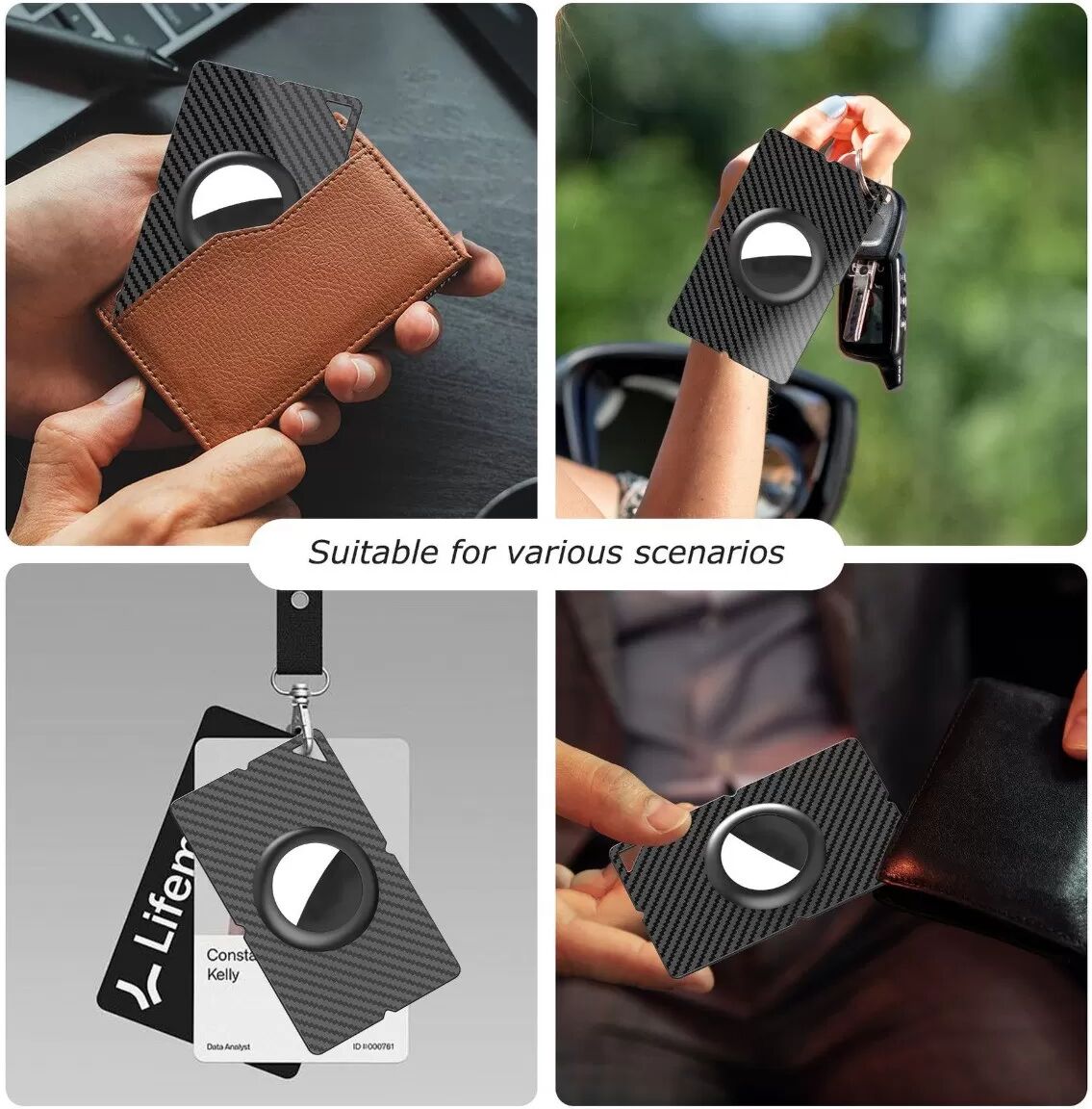INF AirTag Karten-Schutzhülle, schlanker PC-Kartenhalter kompatibel mit Apple AirTag 1/2, Schwarz