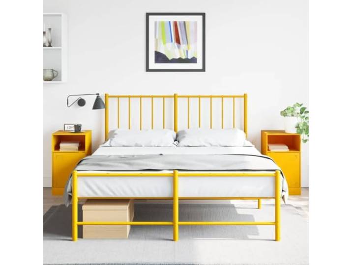 HEFZGDB Nachttische 2 Stück Senfgelb 34,5x39x62 cm Stahl Gestell mit Griff und Stauraum für Bücher