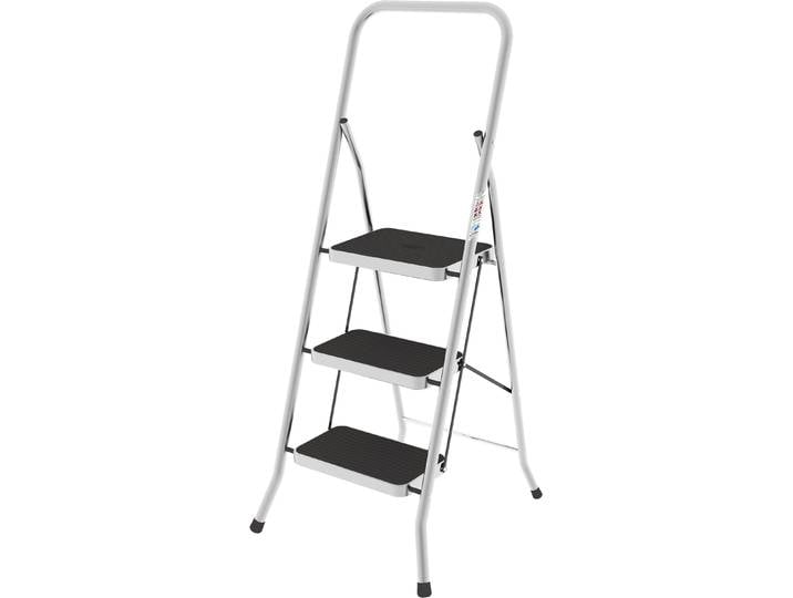 Klapptritt BISCHOF COLOMBO NEW SECURITY 3 , silber (silberfarben), B:61cm H:135cm L:6cm, Aluminium, Leitern, Klapptritt, Sicherheitsleiter SGS zertifiziert, 3-stufig