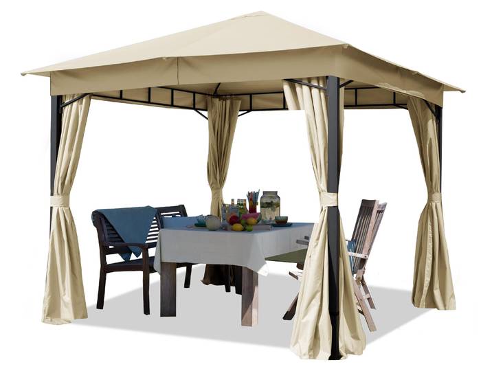 TOOLPORT Tonnelle de Jardin 3x3 m pavillon\, bâche de toit env. 180 g/m² avec 4 bâches de côté champagne